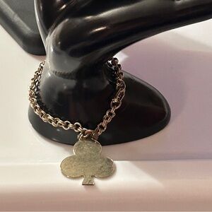Vintage Sterling cable chain Silver bracelet with CLUB SUIT charm Unisex